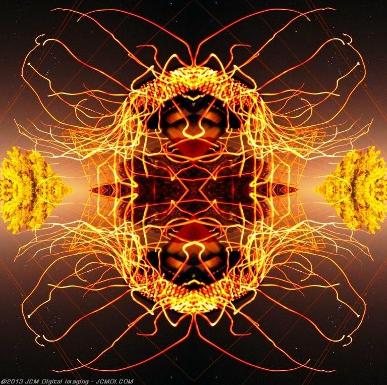 Long exposure chimney sparks quadroscopic artwork